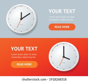 Realistic Detailed 3d Clock Banner Card Horizontal Set with Text for Business Presentation. Vector illustration