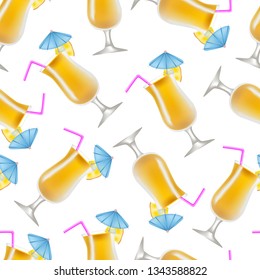 Realistic Detailed 3d Cocktail Drink Party Beverage Seamless Pattern Background on a White Symbol of Celebration and Refreshment on Beach. Vector illustration