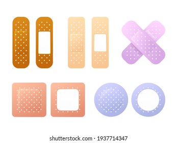 Realistic Detailed 3d Color Aid Band Plaster Medical Patch Set. First Aid Band Plaster Strip Medical Patch