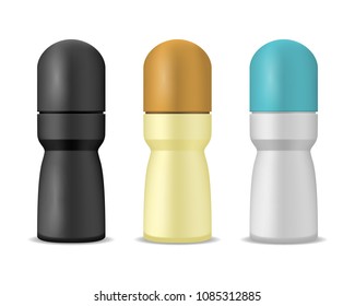 Realistic Detailed 3d Color Antiperspirant or Deodorant Container Bottle Set Isolated on White Background. Vector illustration of Hygiene Products