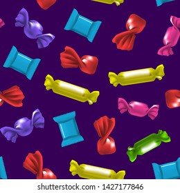 Realistic Detailed 3d Color Blank Foil Pack Candies Template Mockup Seamless Pattern Background. Vector illustration of Package Mock Up