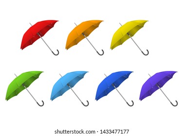 Realistic Detailed 3d Color Blank Umbrella Template Mockup Set Symbol of Season and Protection. Vector illustration of Parasol