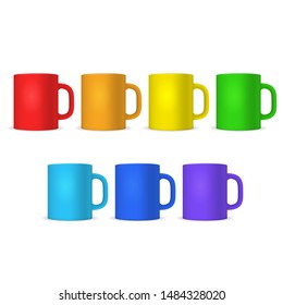 Realistic Detailed 3d Color Blank Cup Empty Template Mockup Set Different Views. Vector illustration of Mock Up Mug