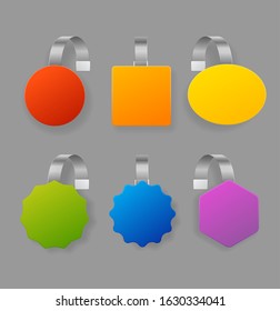 Realistic Detailed 3d Color Blank Wobbler Promotion Pointing Sale Empty Template Mockup Set for Advertisement. Vector illustration