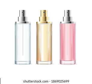 Realistic Detailed 3d Color Blank Cosmetic Perfume Bottle Empty Template Mockup Set. Vector illustration of Bottles