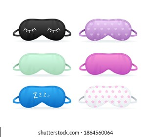 Realistic Detailed 3d Color Different Sleep Mask Set Accessory for Protection Eyes. Vector illustration of Blindfold