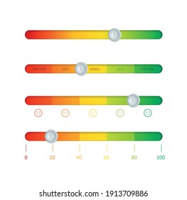 Realistic Detailed 3d Color Horizontal Level Indicator Set. Vector illustration of Rating Emotion Gauge Sign