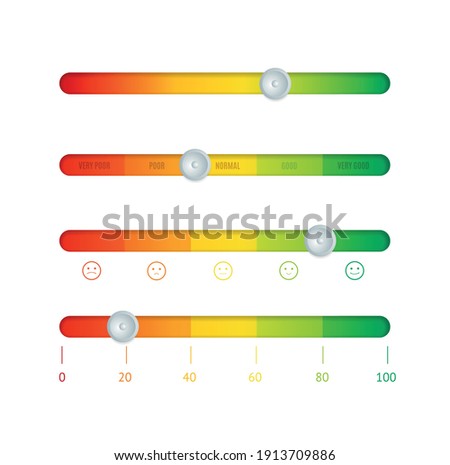 Realistic Detailed 3d Color Horizontal Level Indicator Set. Vector illustration of Rating Emotion Gauge Sign