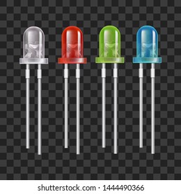 Realistic Detailed 3d Color LED Light Bulb Set on a Transparent Background. Vector illustration of Emitting Diode