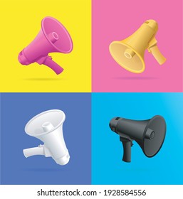 Realistic Detailed 3d Color Megaphone Set on a Different Background for Business. Vector illustration of Loudspeaker