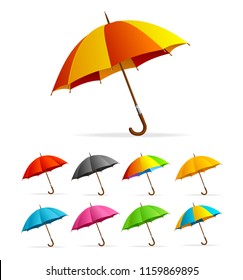 Realistic Detailed 3d Color Open Umbrella Set Isolated on White Background Protect Accessory. Vector illustration of Umbrellas