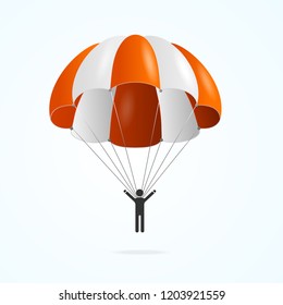 Realistic Detailed 3d Color Parachute and Black Silhouette Person Isolated on a White Background. Vector illustration of Parachutist Activity Man