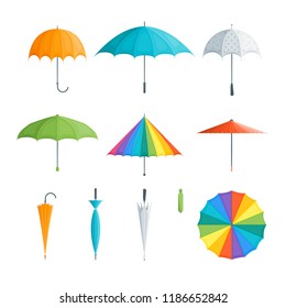 Realistic Detailed 3d Color Umbrella Set Fashion Seasonal Accessory Symbol of Rain Weather. Vector illustration of Parasol
