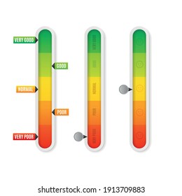 Realistic Detailed 3d Color Vertical Level Indicator Set Isolated on a White. Vector illustration of Comparison Panel