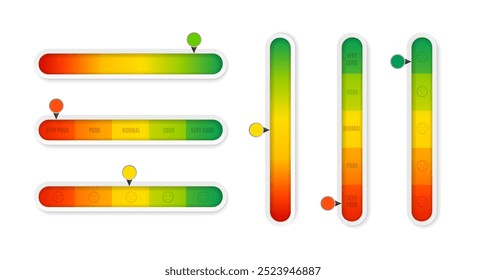 Realistischer detaillierter 3D-Farbindikator für vertikale und horizontale Ebene von "Schlecht" bis "Gut" für Schnittstelle. Vektorgrafik