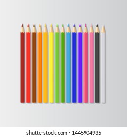 Realistic Detailed 3d Colored Pencils Set School Equipment. Vector illustration
