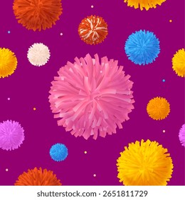 Realista Detalhado 3d colorido Cheerleaders Pom Poms Cheer Team Seamless Pattern Background. Ilustração vetorial em Pompom