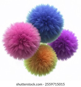  Realistic Detailed 3d Colorful Pom Poms Set Decorative Element Pompom.Illustration vector with a white background. 