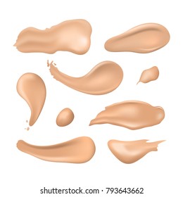 Realistic Detailed 3d Cosmetic Concealer Smear Strokes Set Various Tone Cream for Care Skin. Vector illustration of Foundation Product