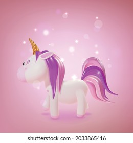 Realistic Detailed 3d Cute White Unicorn on a Pink Background Symbol of Magic. Vector illustration of Fantasy Horse