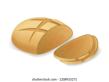 Realistic Detailed 3d Dark Bread and Slices Healthy Bakery Food . Vector illustration of Brown Loaf and Slice