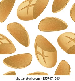 Realistic Detailed 3d Dark Bread and Slices Healthy Bakery Food Seamless Pattern Background on a White. Vector illustration of Brown Loaf and Slice