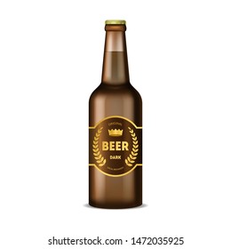 Realistic Detailed 3d Dark Glass Beer Bottle with Labels. Vector illustration of Alcohol Drink