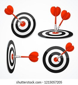 Realistic Detailed 3d Dartboard with Darts Set Different Types Game Leisure and Recreation. Vector illustration of Target