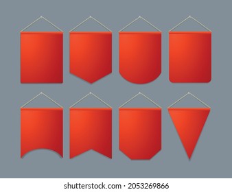 Conjunto De Mockup De Plantilla Vacío De Banner Pennant Marca Realista Detallada 3d Diferente. Ilustración vectorial de las Banderas Pennants para empresas