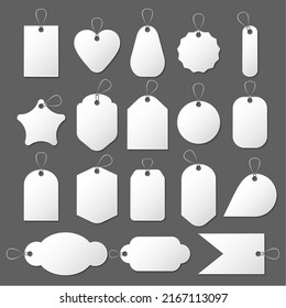 Realistic Detailed 3d Different Blank White Tags Price Labels Set. Vector illustration of Empty Template Label
