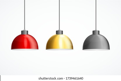 Realistic Detailed 3d Different Color Interior Ceiling Lamp Set Isolated on a White Background. Vector illustration