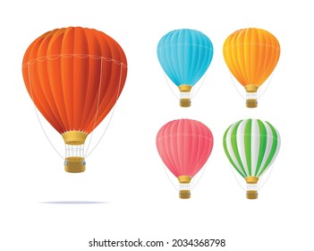 Realistic Detailed 3d Different Color Hotair Ballon with Basket Set Symbol of Freedom. Vector illustration of Hot Air