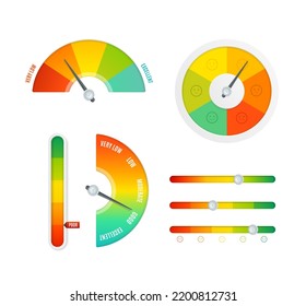 Realistic Detailed 3d Different Color Rating Level Indicator with Arrow Symbol Set Isolated on a White Background. Vector illustration