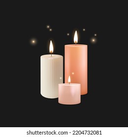 Realistic Detailed 3d Different Color Burning Scented Wax Set. Vector illustration