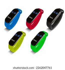 Realistic Detailed 3d Different Color Smart Band Set Isolated on a White Background. . Vector illustration of Wristband