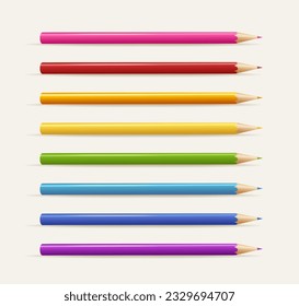 Realistic Detailed 3d Different Color Sharp Pencil Set Isolated on a White Background. Vector illustration of Crayons