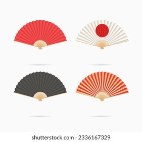 Realistic Detailed 3d Different Color Asian Hand Fans Set Open View. Vector illustration of Paper Folding Fan