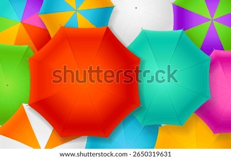 Realistic Detailed 3d Different Color Umbrellas Autumn Background Top View Fall Season Concept. Vector illustration of Open Umbrella