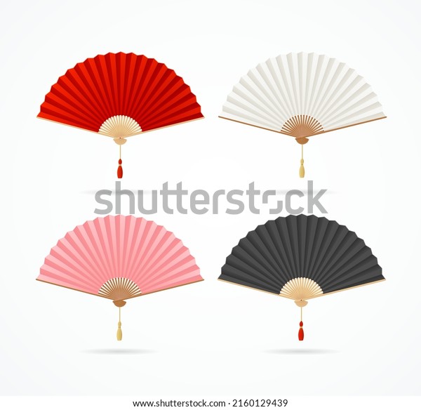 Realistic\
Detailed 3d Different Color Asian Hand Fans Set Symbol of Culture.\
Vector illustration of Paper Folding\
Fan