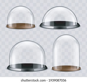 Realistic Detailed 3d Different Empty Glass Domes Set on a Transparent Background Symbol of Presentation . Vector illustration