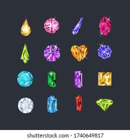 Realistic Detailed 3d Different Gems Set Include of Brilliant, Amethyst, Topaz and Rhinestone. Vector illustration of Gem