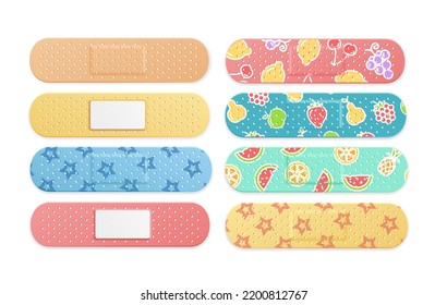 Realistic Detailed 3d Different Kid Aid Band Plaster Medical Patch Color Set. Vector illustration of Adhesive Bandage