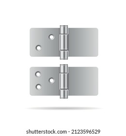 Conjunto de bisagra de puerta metálica 3d detallado realista aislado en un fondo blanco. Ilustración vectorial de las Puertas Fastening