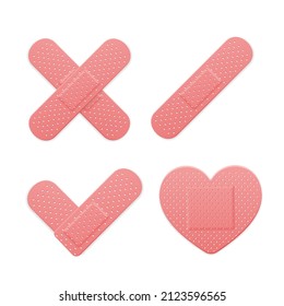 Realistic Detailed 3d Different Pink Aid Band Plaster Medical Patch Set for Treatment Wound. Vector illustration of Adhesive Bandage