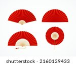 Realistic Detailed 3d Different Red Asian Hand Fans Set Traditional Souvenir. Vector illustration of Folding Fan
