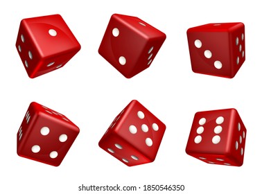 Realistic Detailed 3d Different Red Casino Dice Set Isolated on a White Background. Vector illustration of Cube