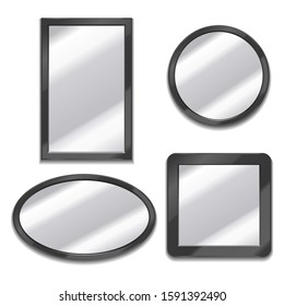 Realistic Detailed 3d Different Shape Mirrors Set Include of Circle, Oval and Rectangle. Vector illustration of Mirror