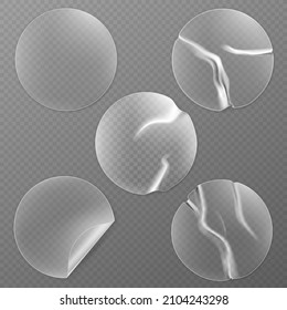 Pegatinas Realistas Detalladas 3d Diferentes Pegatinas Redondas Transparentes Fijadas en Fondo. Ilustración vectorial de la etiqueta pegajosa del círculo