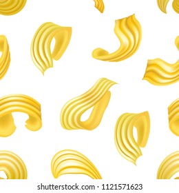 Realistic Detailed 3d Different Types Butter Curls Seamless Pattern Background Dairy Product on White. Vector illustration of Margarine Curl