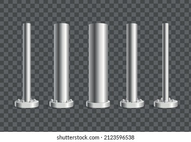 Realistic Detailed 3d Different Types Metallic Pillars or Columns Set. Vector illustration of Metall Pillar or Column